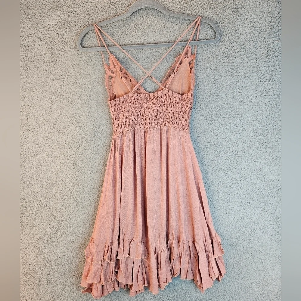 Free People Intimately Womens Adella V-Neck Slip Dress Sz XS Rose Lace & Ruffles